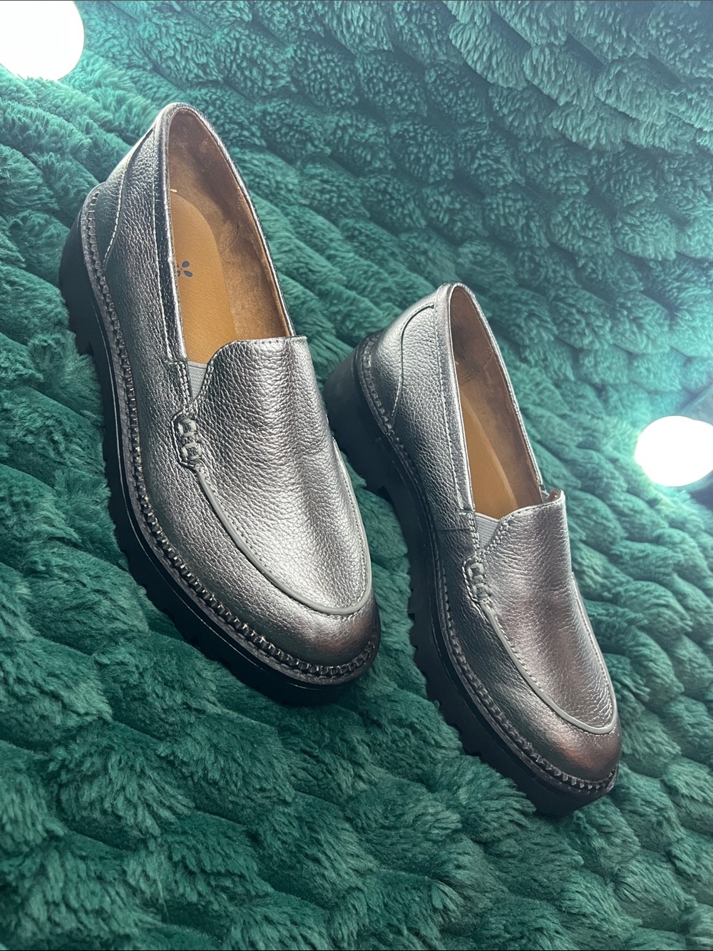Caslon Metallic Silver Leather Slip-On Loafers